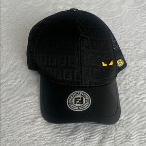 FENDI ZUCHINNO monster eyes baseball cap/hat black leather women